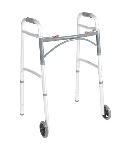 Deluxe Folding Walker, Two buttons with 5" Wheels