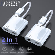 Dual Lighting Audio Adapter For IPhone XS MAX XR X 8 Plus 3.5mm Jack Earphone Charging Aux 2 In 1 Splitter For IOS 11 12