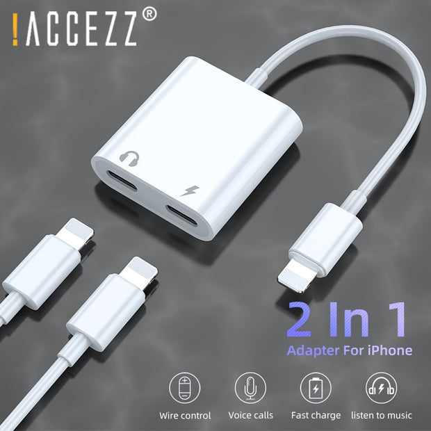 Dual Lighting Audio Adapter For IPhone XS MAX XR X 8 Plus 3.5mm Jack Earphone Charging Aux 2 In 1 Splitter For IOS 11 12