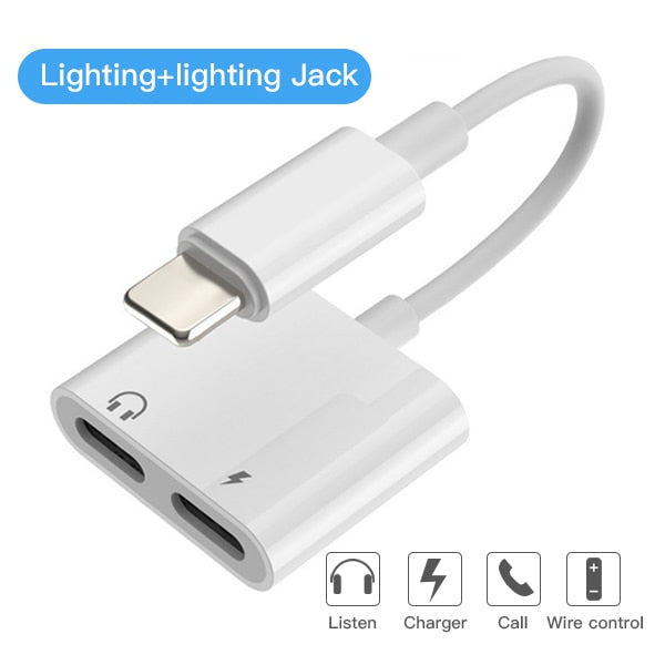 Dual Lighting Audio Adapter For IPhone XS MAX XR X 8 Plus 3.5mm Jack Earphone Charging Aux 2 In 1 Splitter For IOS 11 12