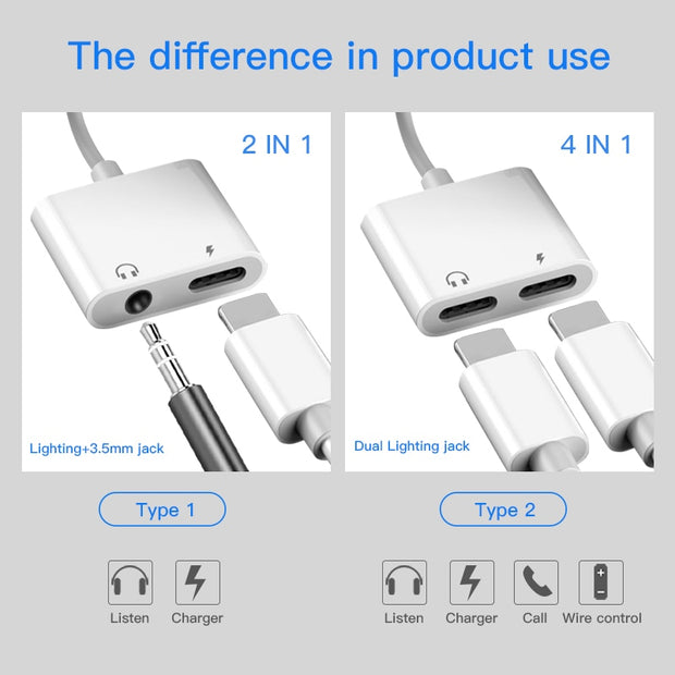 Dual Lighting Audio Adapter For IPhone XS MAX XR X 8 Plus 3.5mm Jack Earphone Charging Aux 2 In 1 Splitter For IOS 11 12