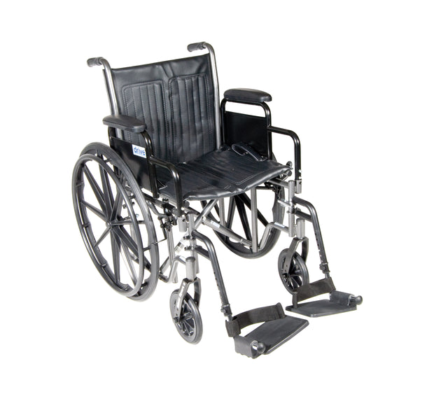 Drive Medical Silver Sport 2 Wheelchair, Detachable Desk Arms, Swing Away Footrests, 20" Seat